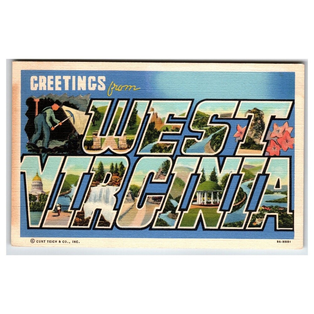 Greetings from West Virginia Linen Postcard 1939 Curt Teich CT Art-Colortone